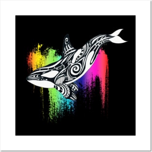 Orca Killer Whale Rainbow Tribal Tattoo Ink Art Posters and Art